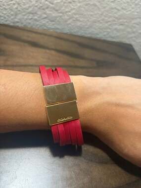 Coach Red Leather Multi-Strand Bangle Bracelet